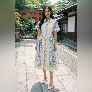 Taylor Blue Floral Cream Blouse